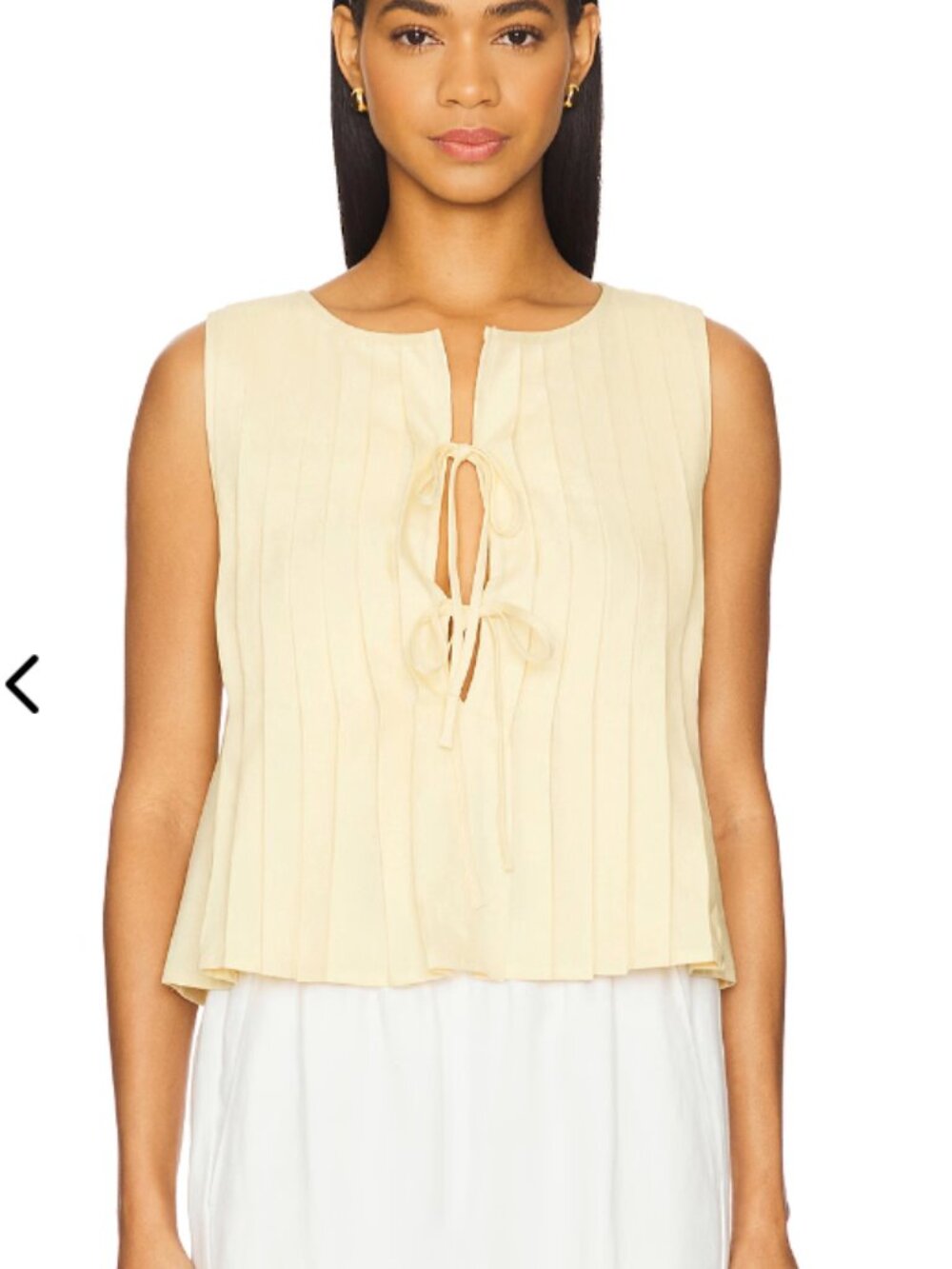 White Pleated Tie Front Sleeveless Tank Top Size S